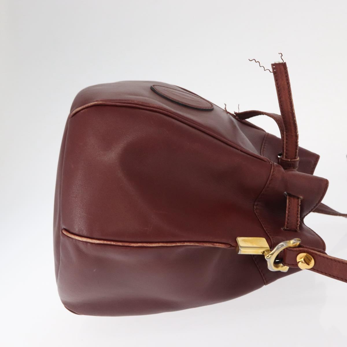 CARTIER Must Line Shoulder Bag Leather Bordeaux Gold Auth 156815