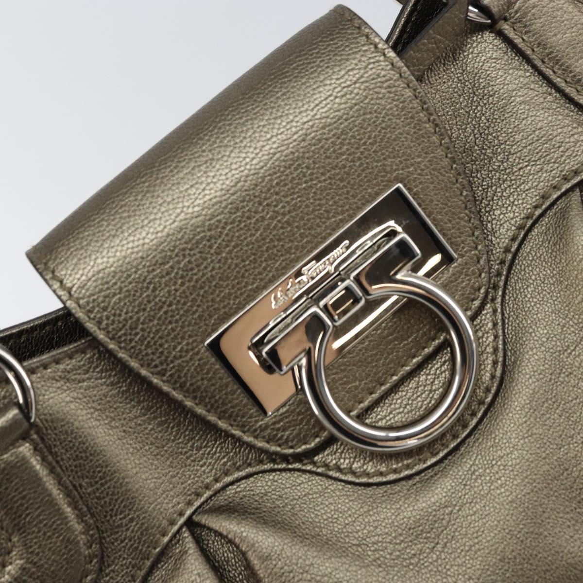 Salvatore Ferragamo Gancini Hand Bag Leather Silver Auth 156816