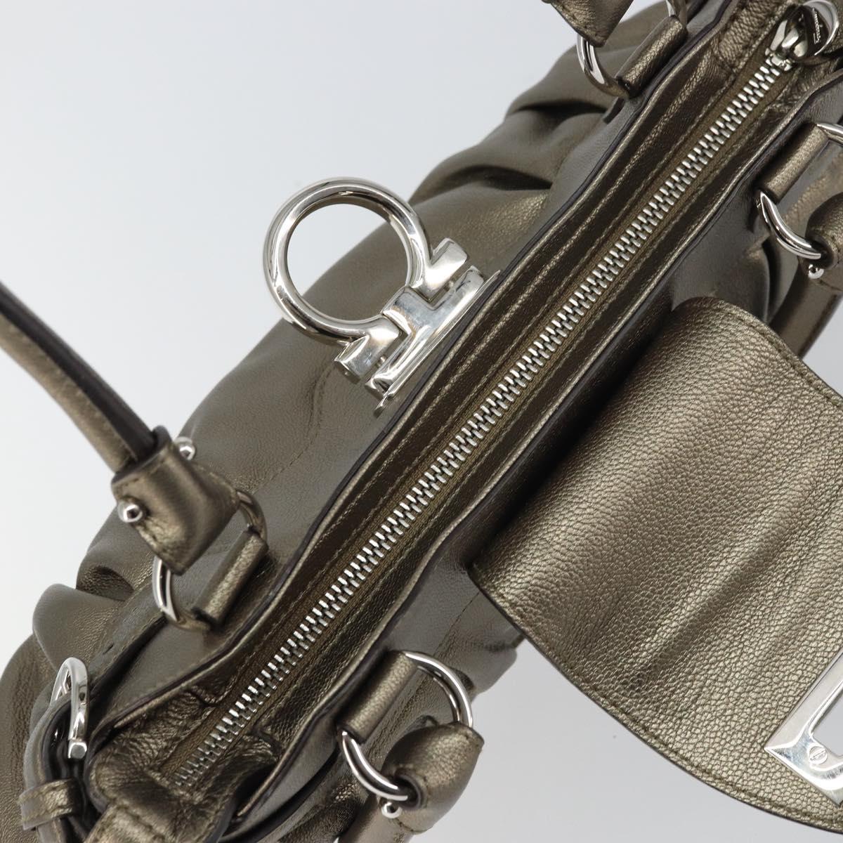 Salvatore Ferragamo Gancini Hand Bag Leather Silver Auth 156816