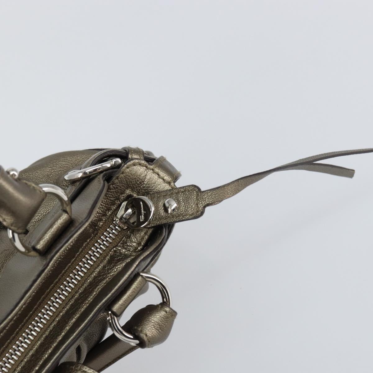 Salvatore Ferragamo Gancini Hand Bag Leather Silver Auth 156816