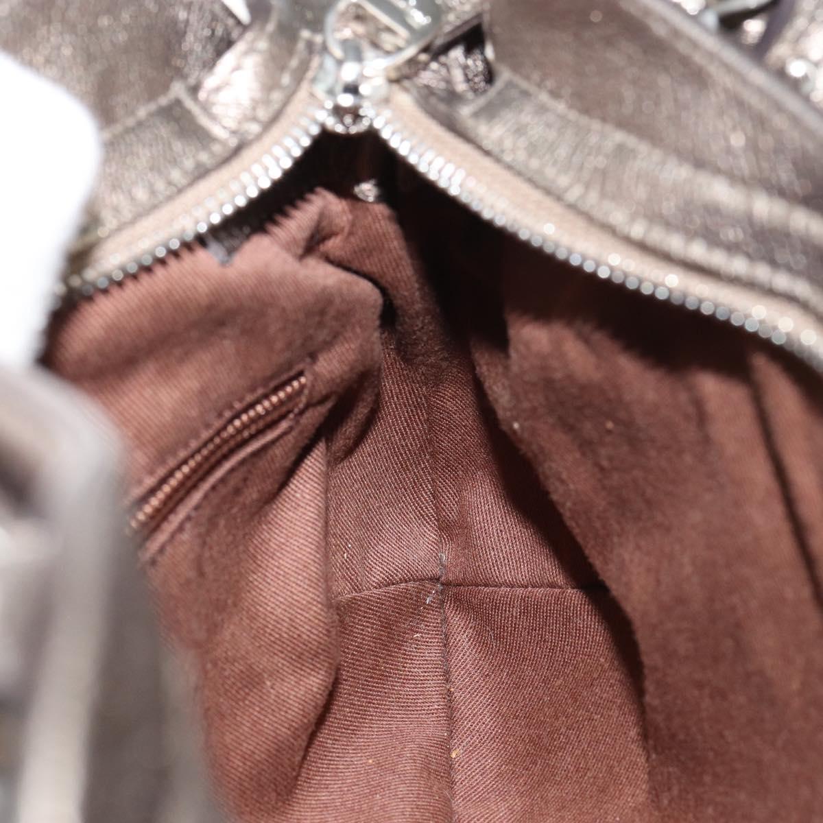 Salvatore Ferragamo Gancini Hand Bag Leather Silver Auth 156816