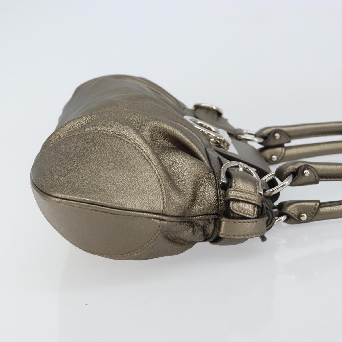 Salvatore Ferragamo Gancini Hand Bag Leather Silver Auth 156816