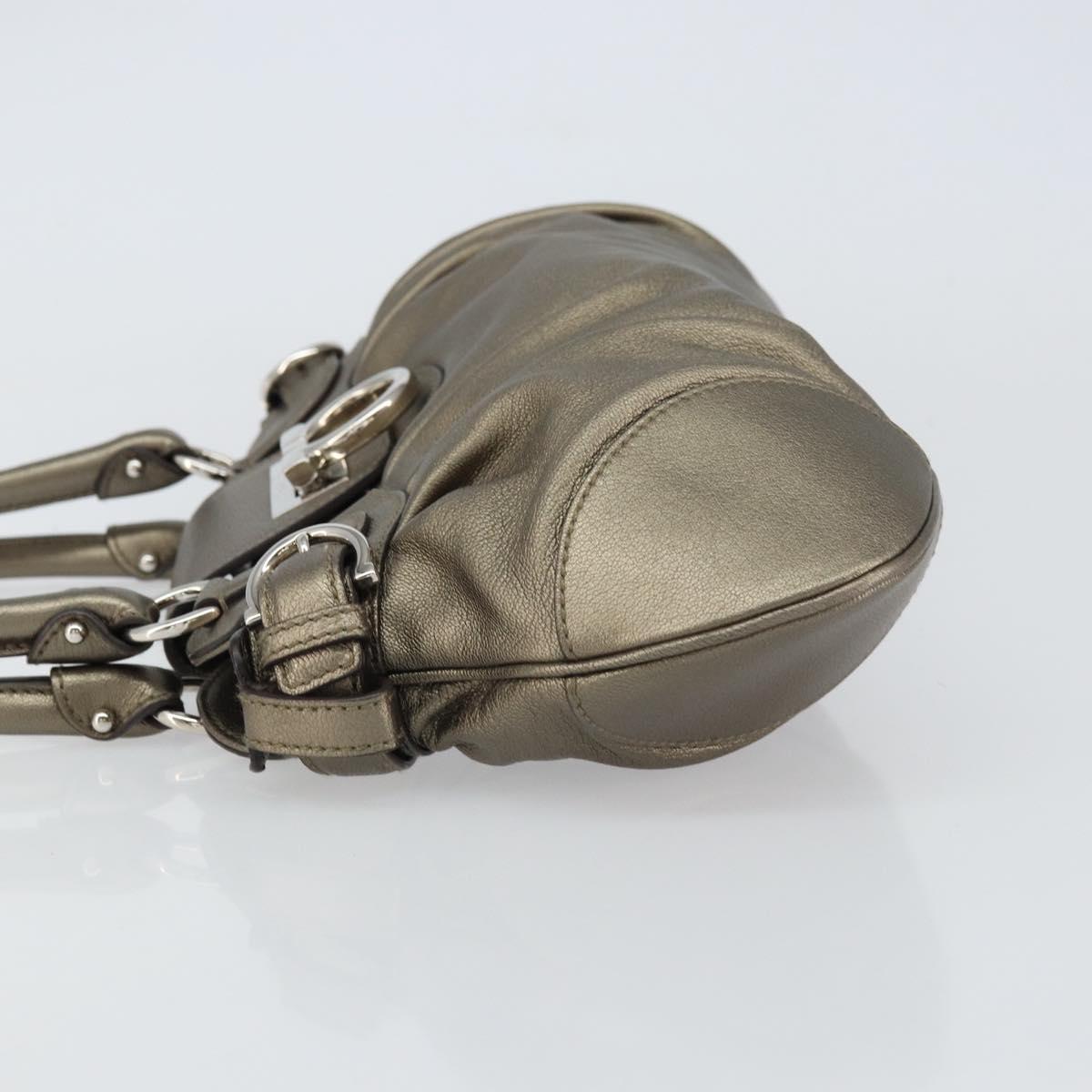 Salvatore Ferragamo Gancini Hand Bag Leather Silver Auth 156816