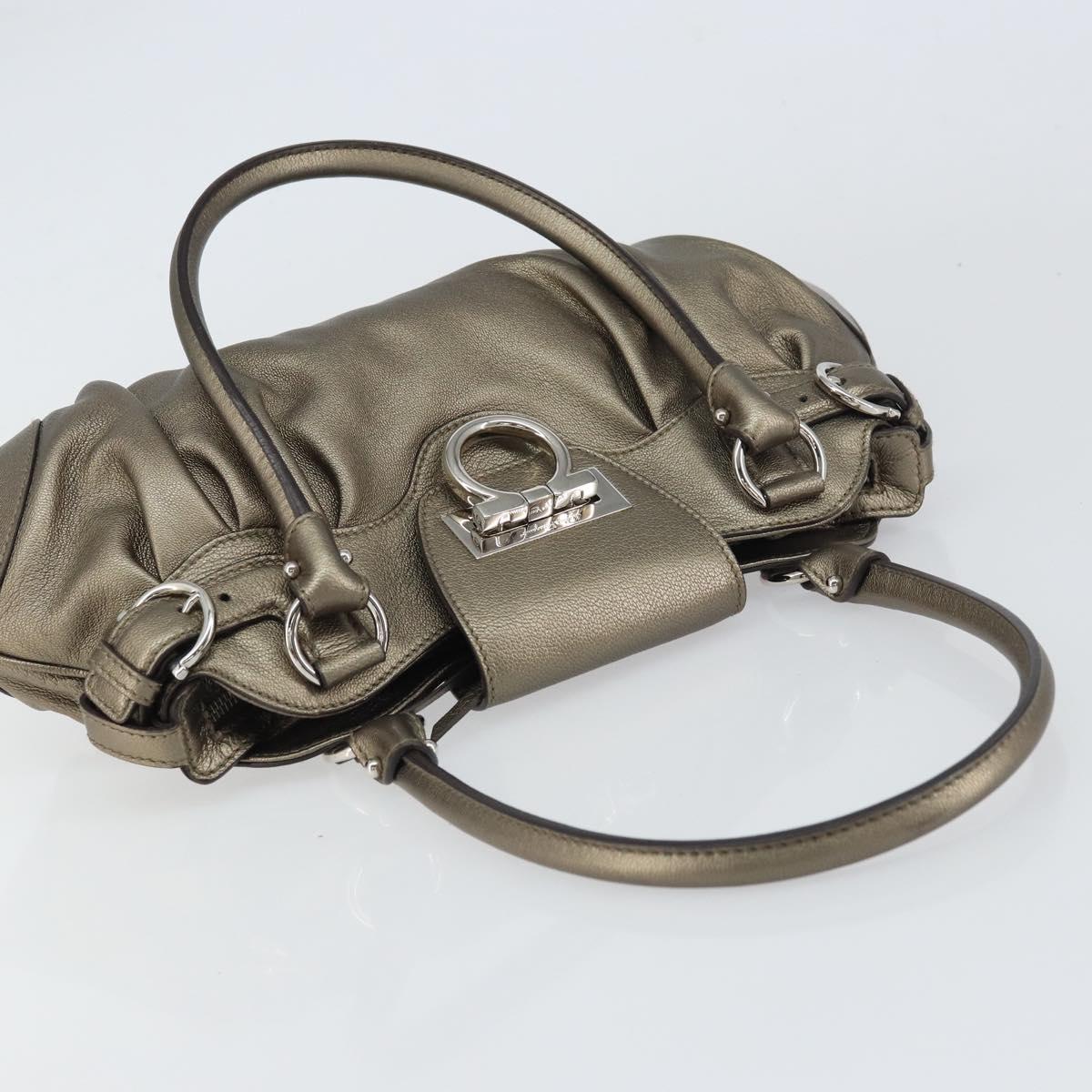 Salvatore Ferragamo Gancini Hand Bag Leather Silver Auth 156816