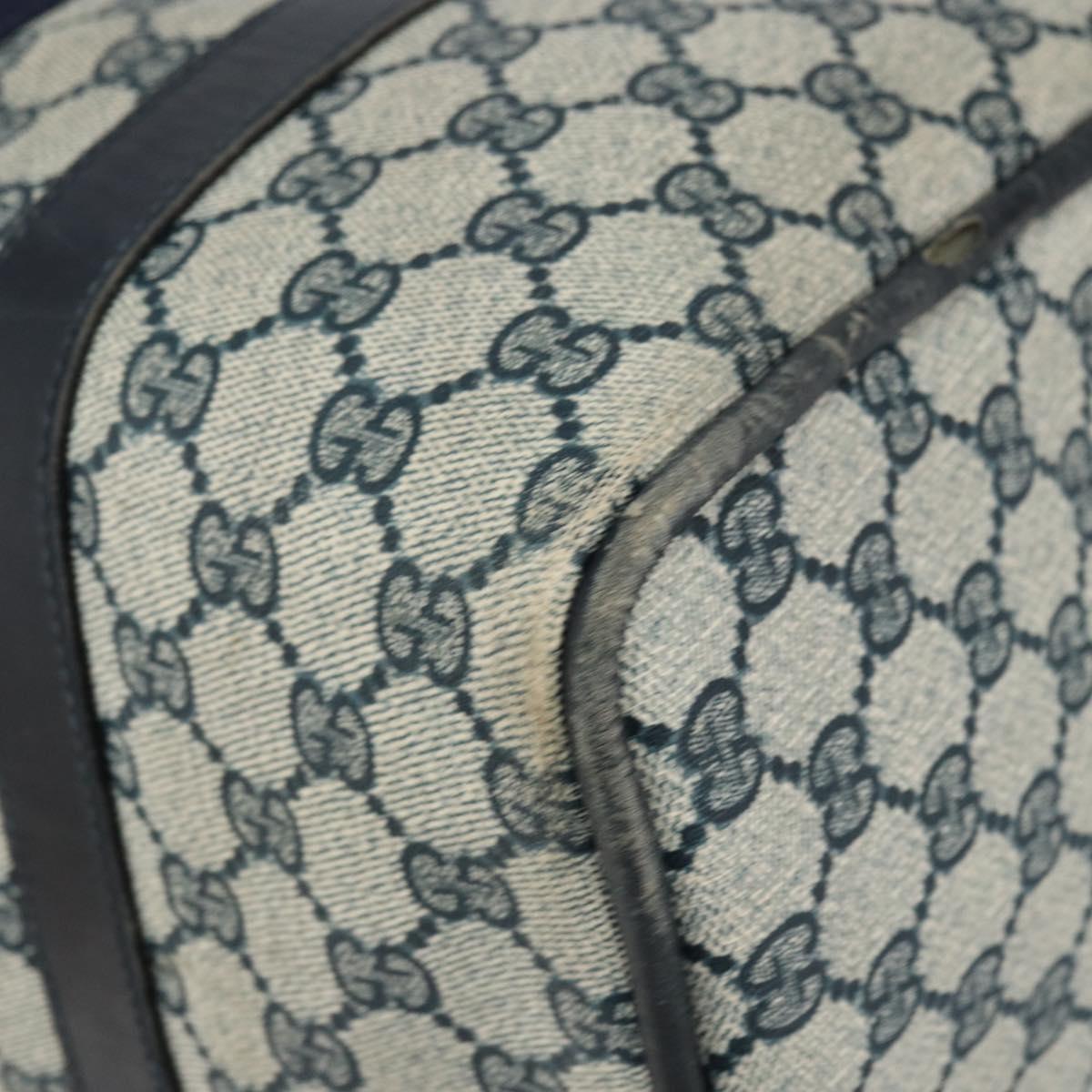 GUCCI GG Supreme Sherry Line Boston Bag PVC Navy Gold Auth 156820