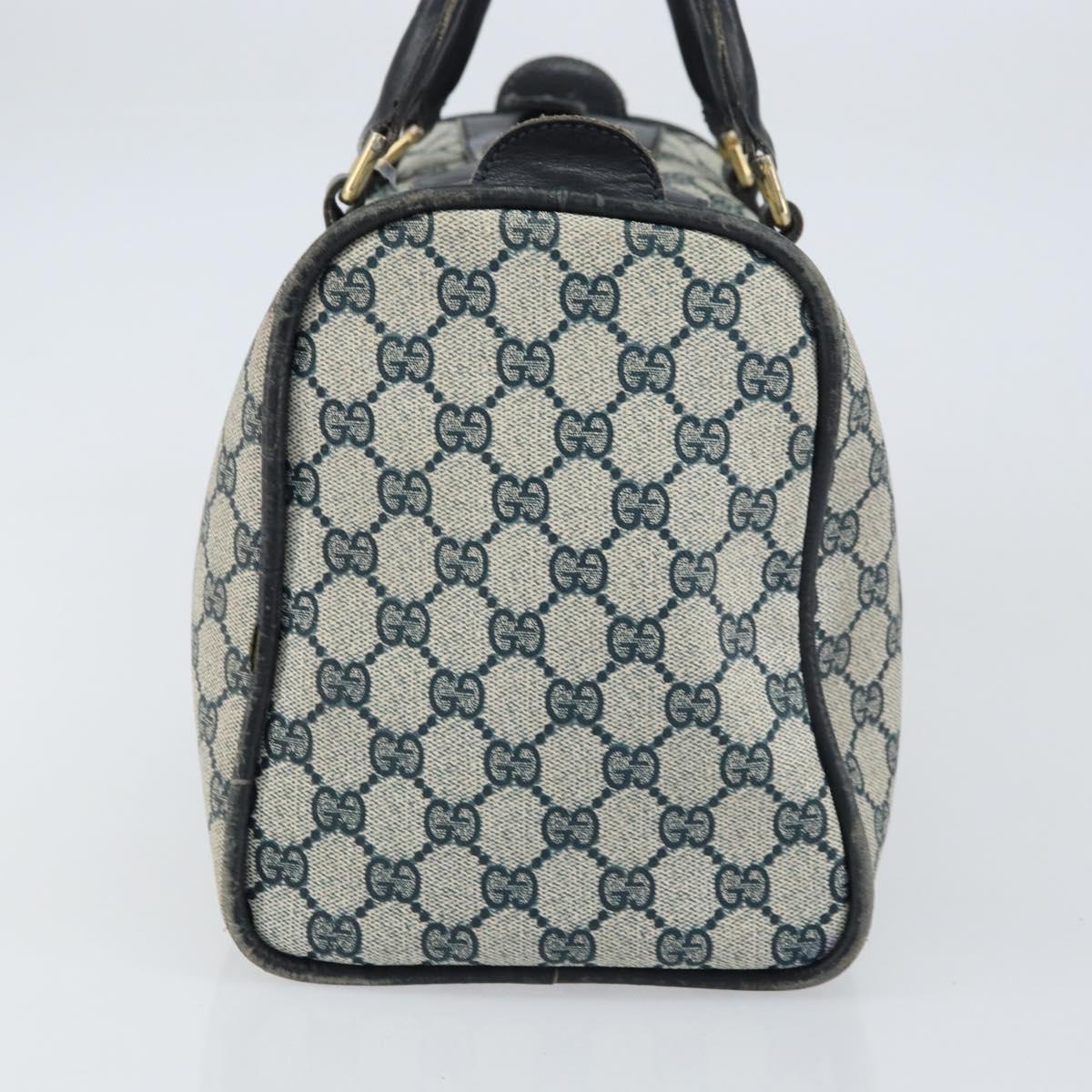 GUCCI GG Supreme Sherry Line Boston Bag PVC Navy Gold Auth 156820