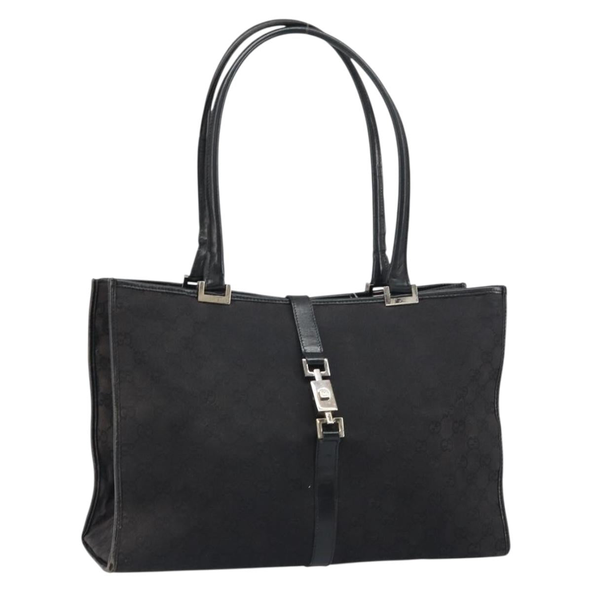 GUCCI GG Canvas Jackie Tote Bag Black Silver 002 1074 2123 Auth 156822