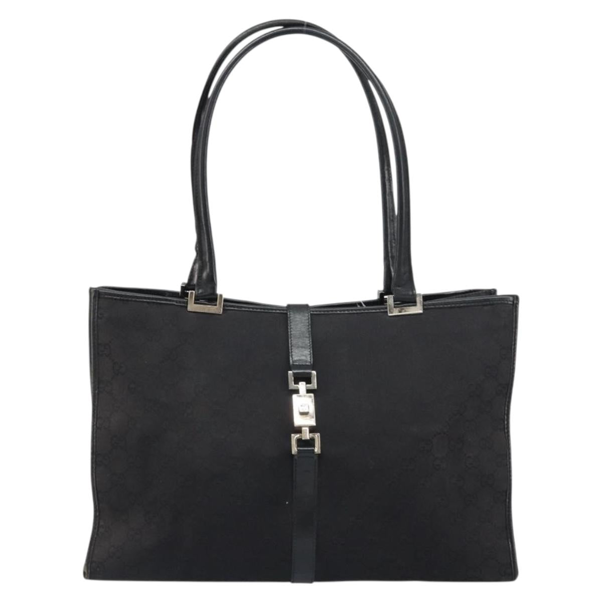 GUCCI GG Canvas Jackie Tote Bag Black Silver 002 1074 2123 Auth 156822