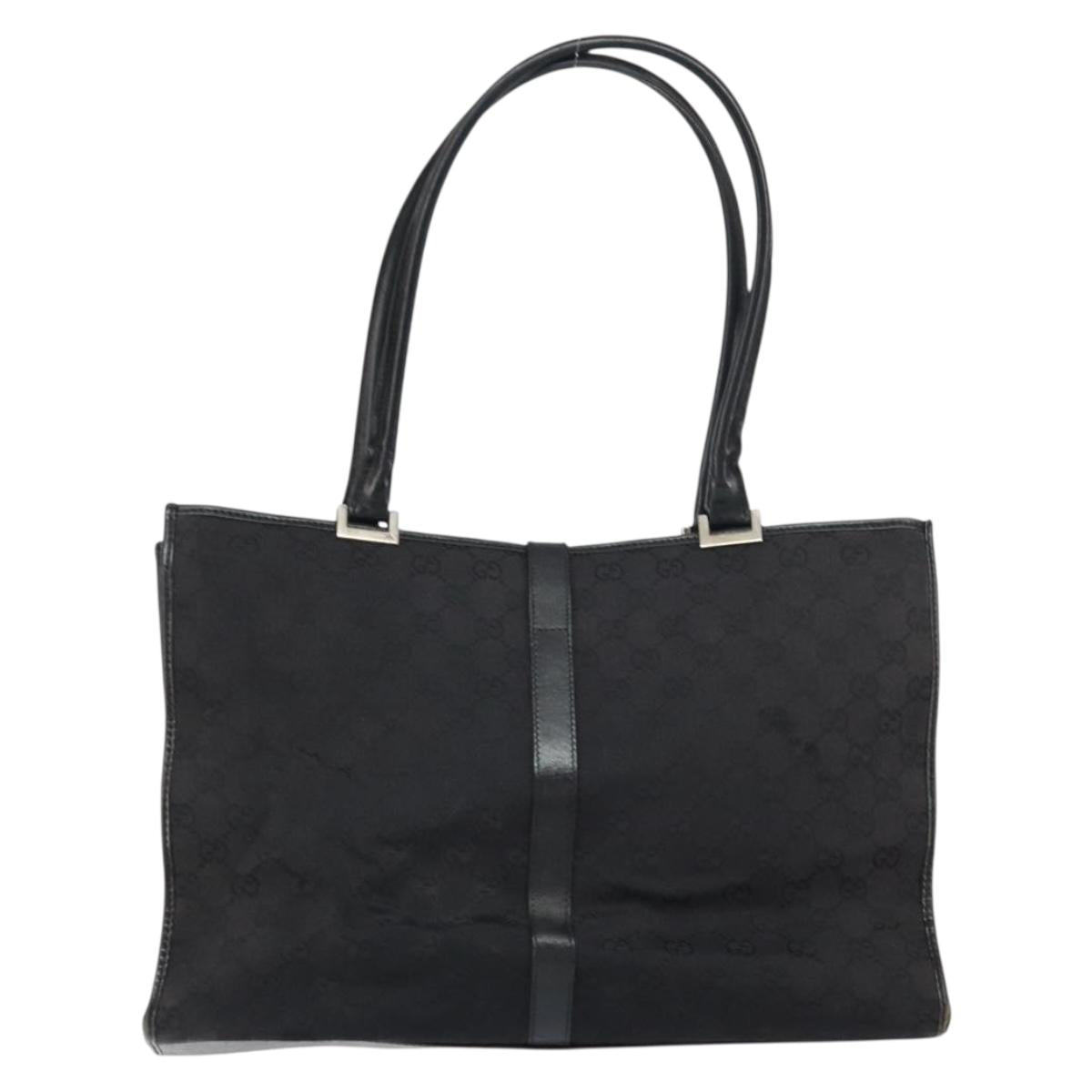 GUCCI GG Canvas Jackie Tote Bag Black Silver 002 1074 2123 Auth 156822