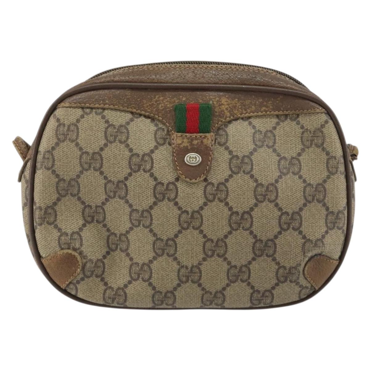 GUCCI GG Supreme Web Sherry Line Bag PVC Beige Gold 89 02 066 Auth 156823