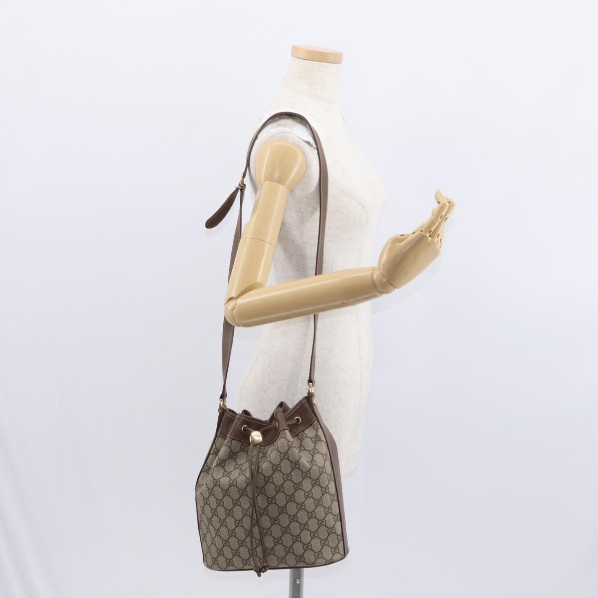 GUCCI GG Supreme Shoulder Bag PVC Beige Gold Auth 156825