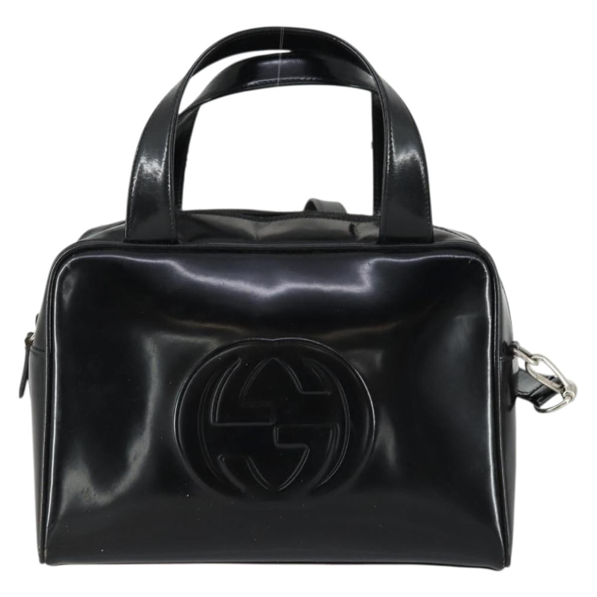 GUCCI Soho Hand Bag Enamel 2way Black Silver 000 1274 0505 Auth 156826