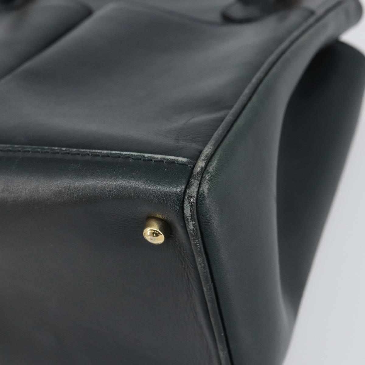 GUCCI Bamboo Hand Bag Leather Gold Navy 000 1364 0316 Auth 156828