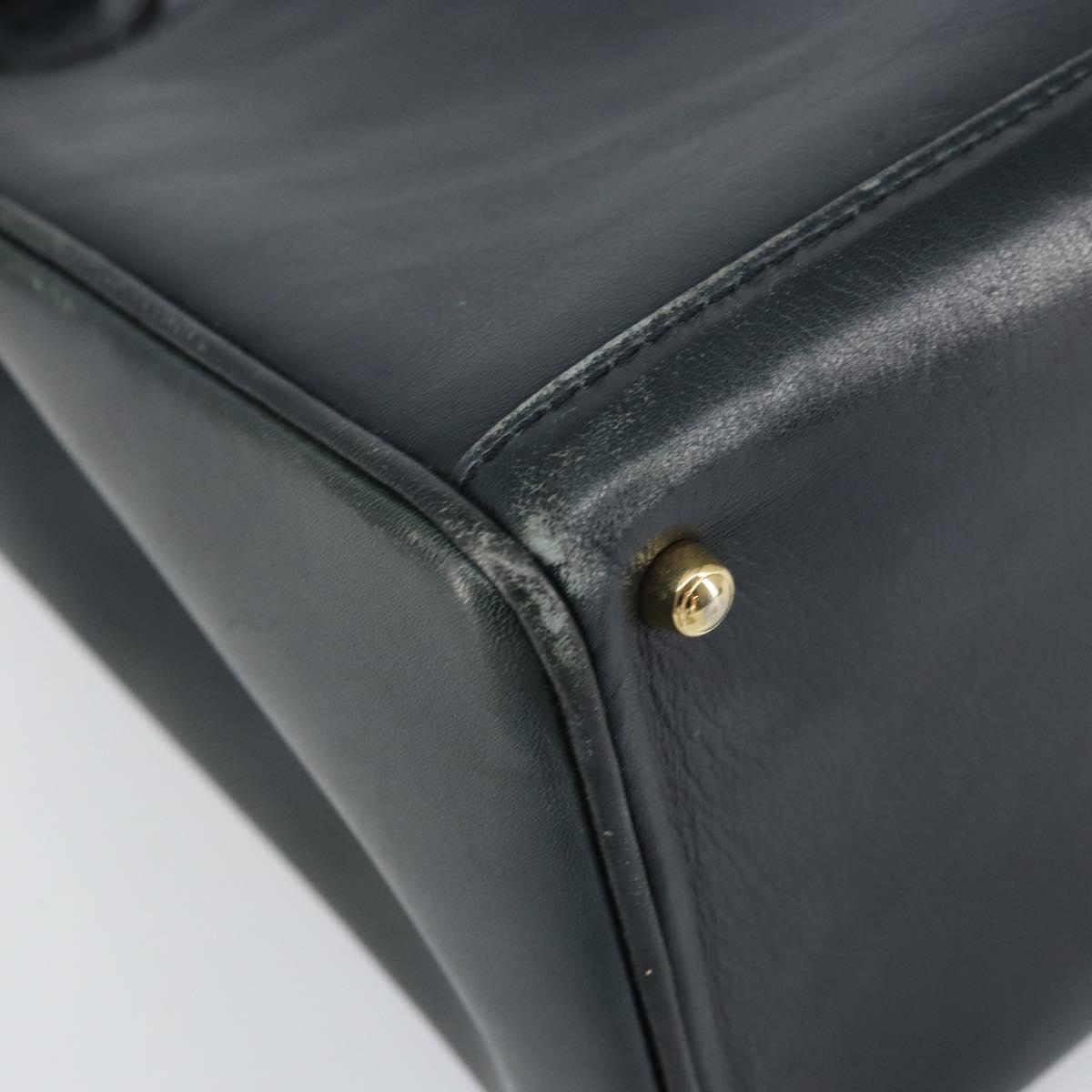 GUCCI Bamboo Hand Bag Leather Gold Navy 000 1364 0316 Auth 156828