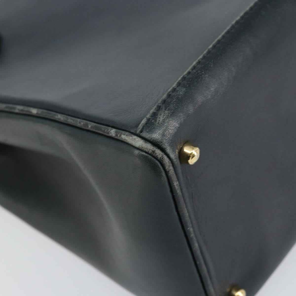 GUCCI Bamboo Hand Bag Leather Gold Navy 000 1364 0316 Auth 156828