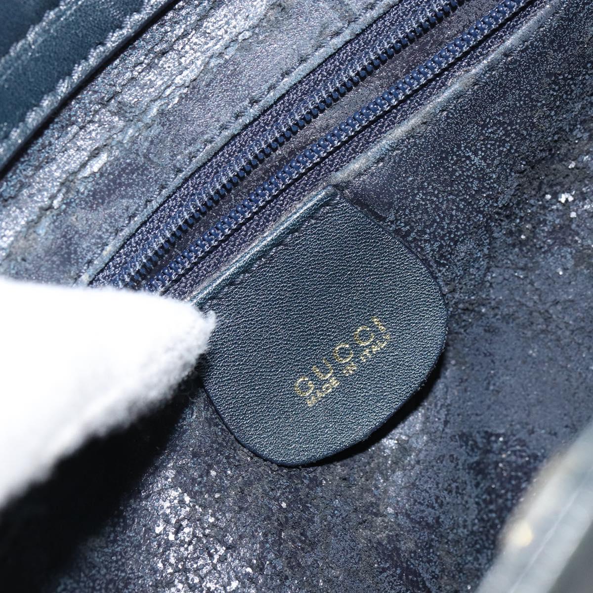 GUCCI Bamboo Hand Bag Leather Gold Navy 000 1364 0316 Auth 156828