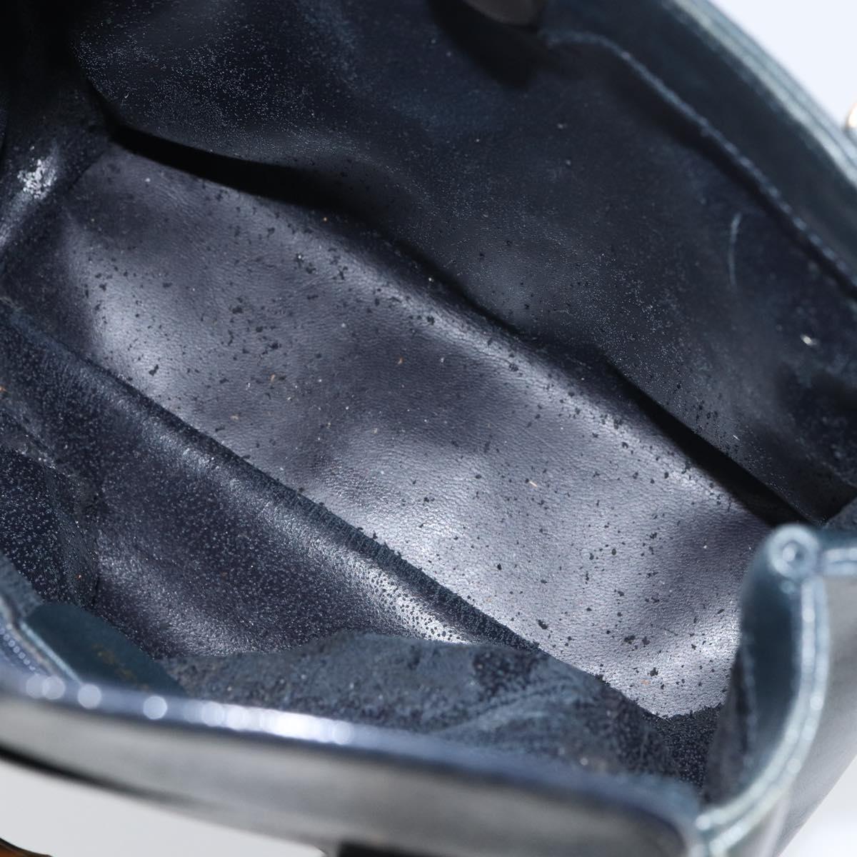 GUCCI Bamboo Hand Bag Leather Gold Navy 000 1364 0316 Auth 156828