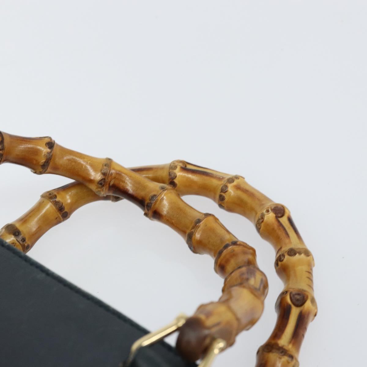 GUCCI Bamboo Hand Bag Leather Gold Navy 000 1364 0316 Auth 156828