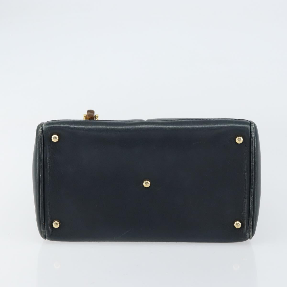 GUCCI Bamboo Hand Bag Leather Gold Navy 000 1364 0316 Auth 156828