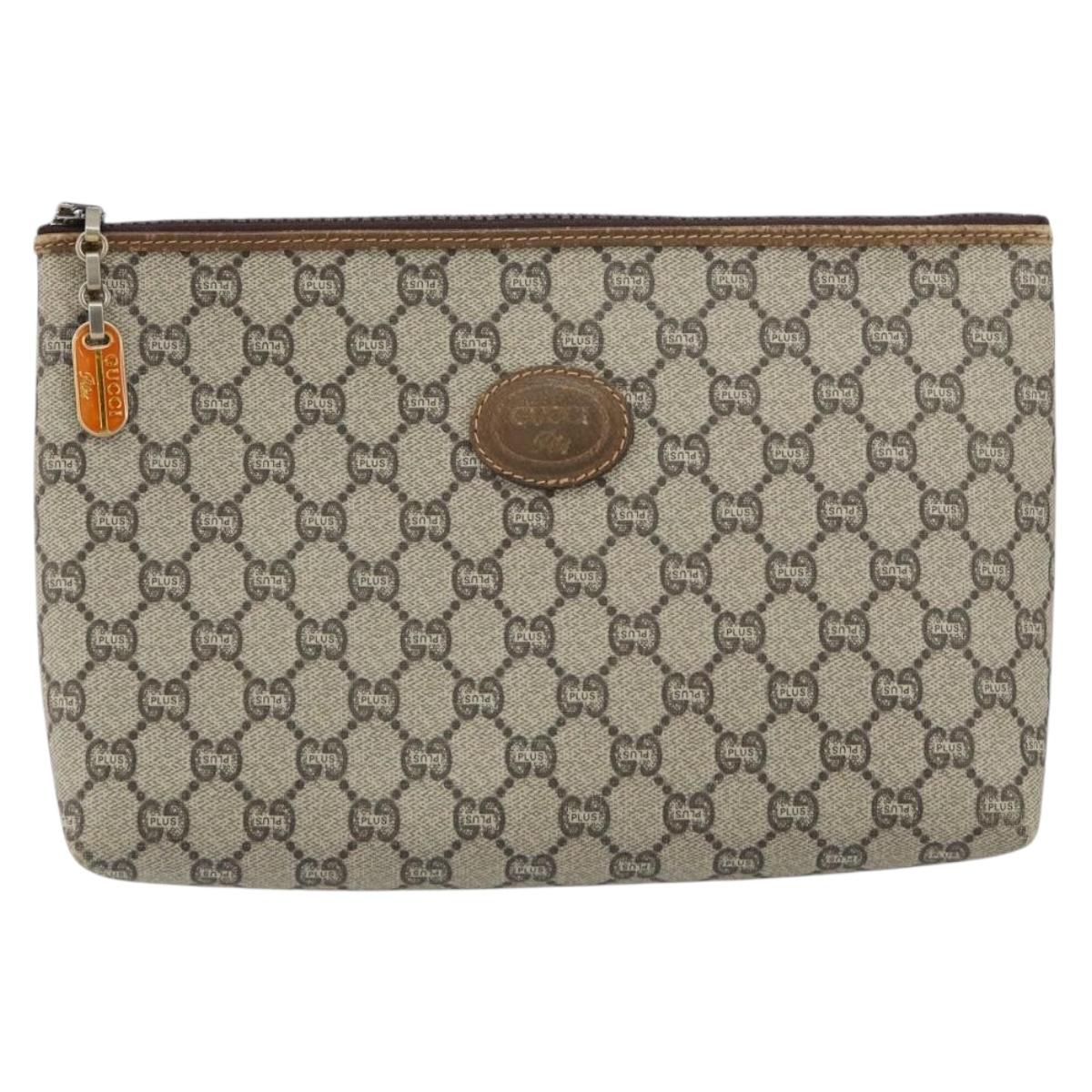GUCCI GG Plus Supreme Clutch Bag PVC Beige Auth 156830