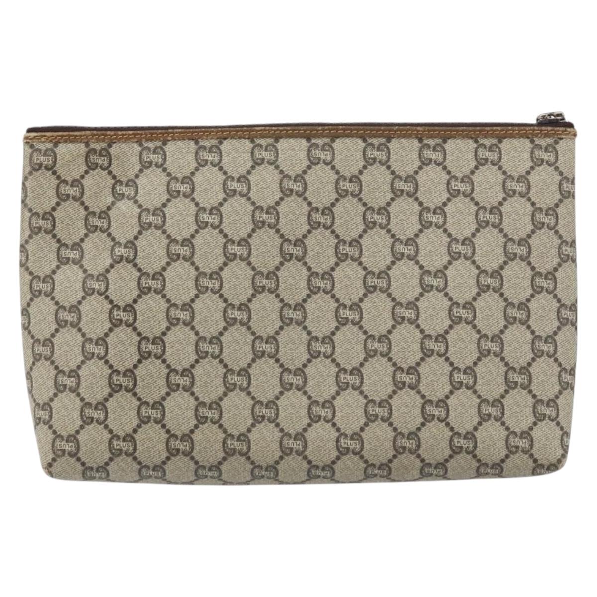 GUCCI GG Plus Supreme Clutch Bag PVC Beige Auth 156830