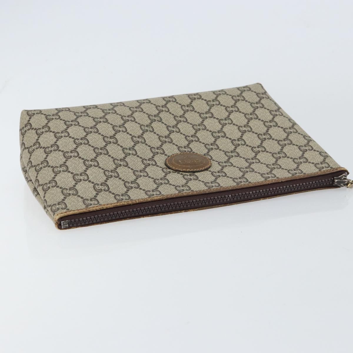 GUCCI GG Plus Supreme Clutch Bag PVC Beige Auth 156830