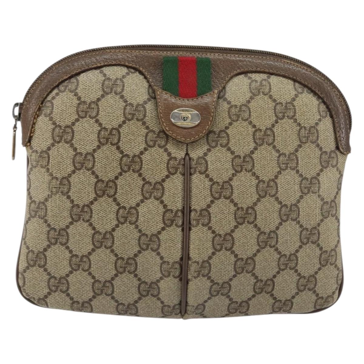 GUCCI GG Supreme Web Sherry Line Bag PVC Beige Gold 904 02 047 Auth 156831
