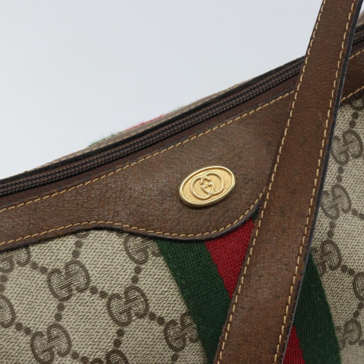 GUCCI GG Supreme Web Sherry Line Shoulder Bag PVC Beige 001 3840 5 Auth 156832