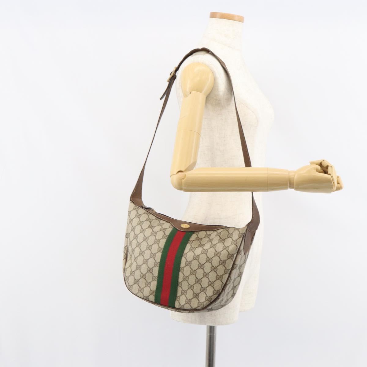 GUCCI GG Supreme Web Sherry Line Shoulder Bag PVC Beige 001 3840 5 Auth 156832