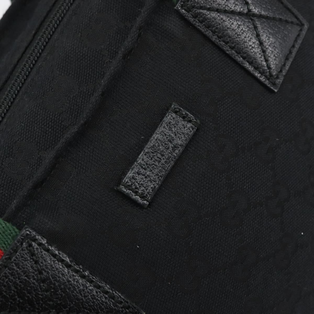 GUCCI GG Canvas Web Sherry Line Hand Bag Black Red Green Auth 156833