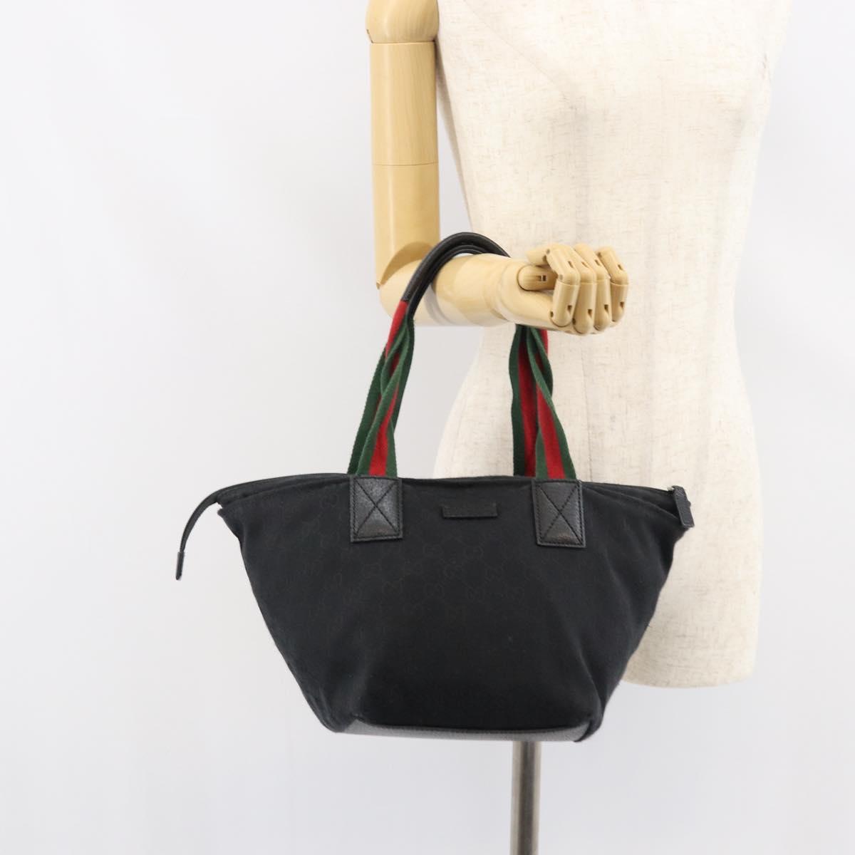 GUCCI GG Canvas Web Sherry Line Hand Bag Black Red Green Auth 156833