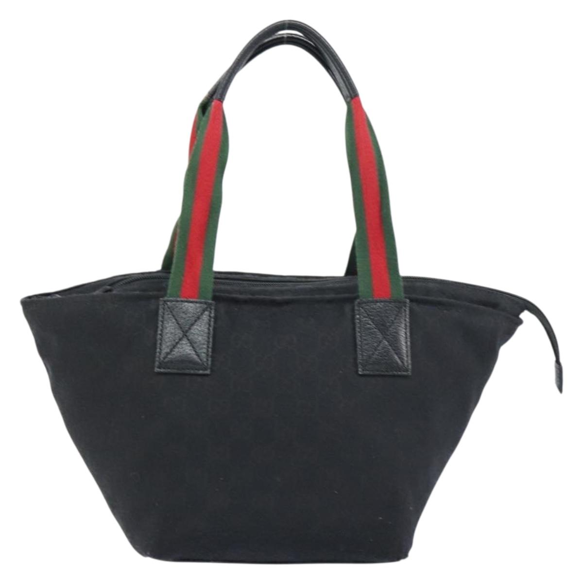 GUCCI GG Canvas Web Sherry Line Hand Bag Black Red Green Auth 156833