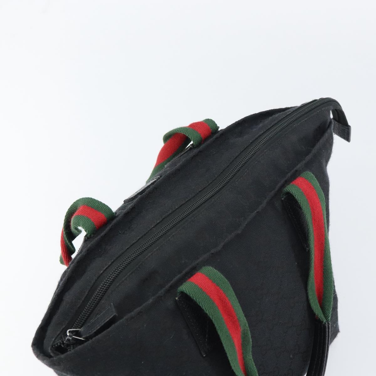 GUCCI GG Canvas Web Sherry Line Hand Bag Black Red Green Auth 156833