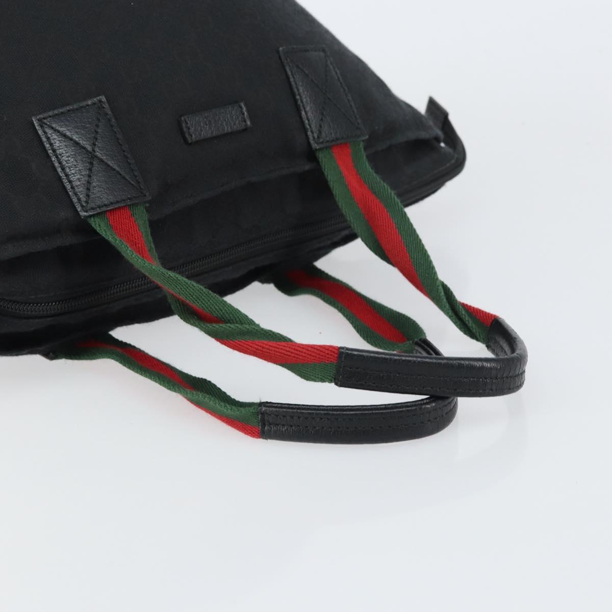 GUCCI GG Canvas Web Sherry Line Hand Bag Black Red Green Auth 156833