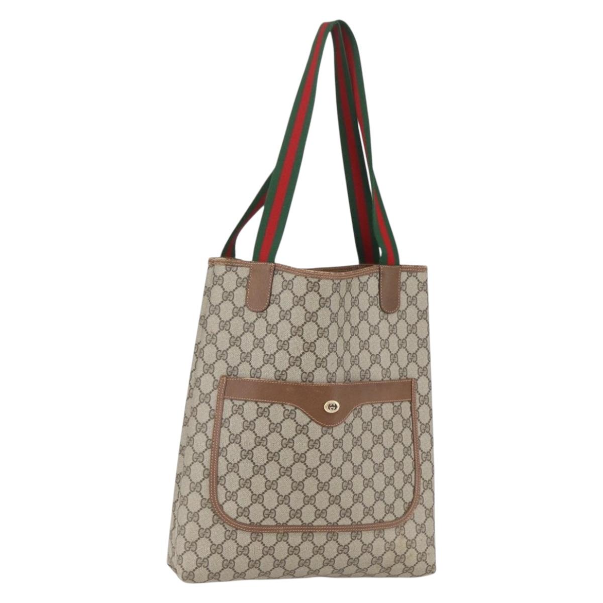GUCCI GG Supreme Web Sherry Line Tote Bag PVC Beige Gold 89 02 003 Auth 156835