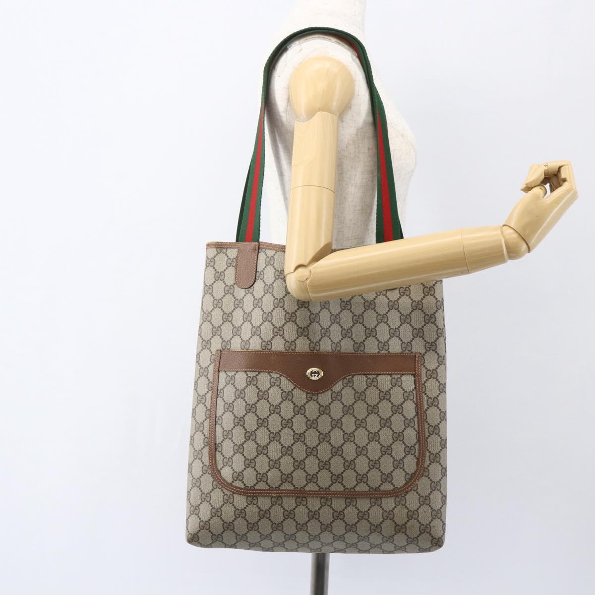 GUCCI GG Supreme Web Sherry Line Tote Bag PVC Beige Gold 89 02 003 Auth 156835