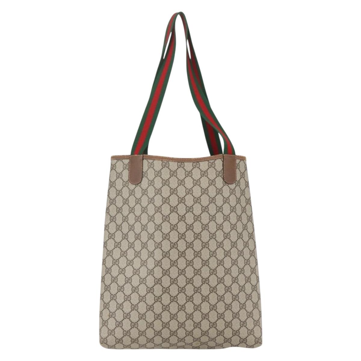 GUCCI GG Supreme Web Sherry Line Tote Bag PVC Beige Gold 89 02 003 Auth 156835