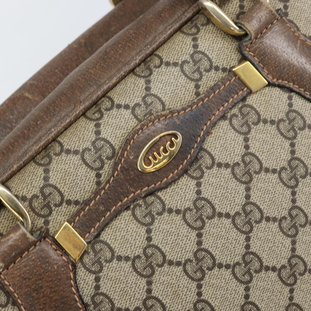 GUCCI GG Supreme Boston Bag PVC Beige Gold Auth 156838