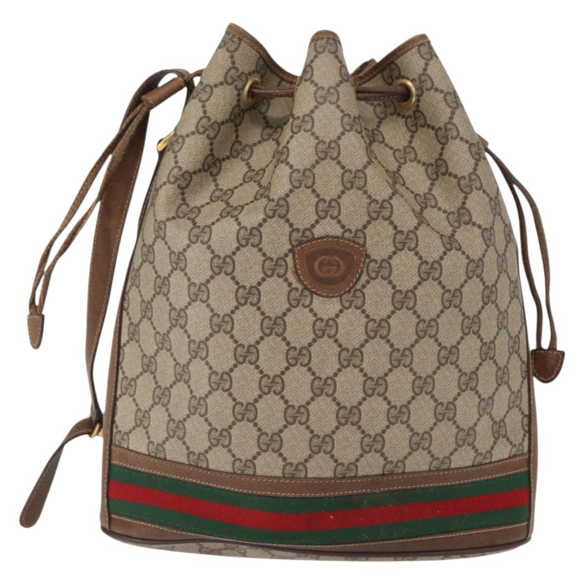 GUCCI GG Supreme Web Sherry Line Bag PVC Beige Gold 001 41 0850 Auth 156839