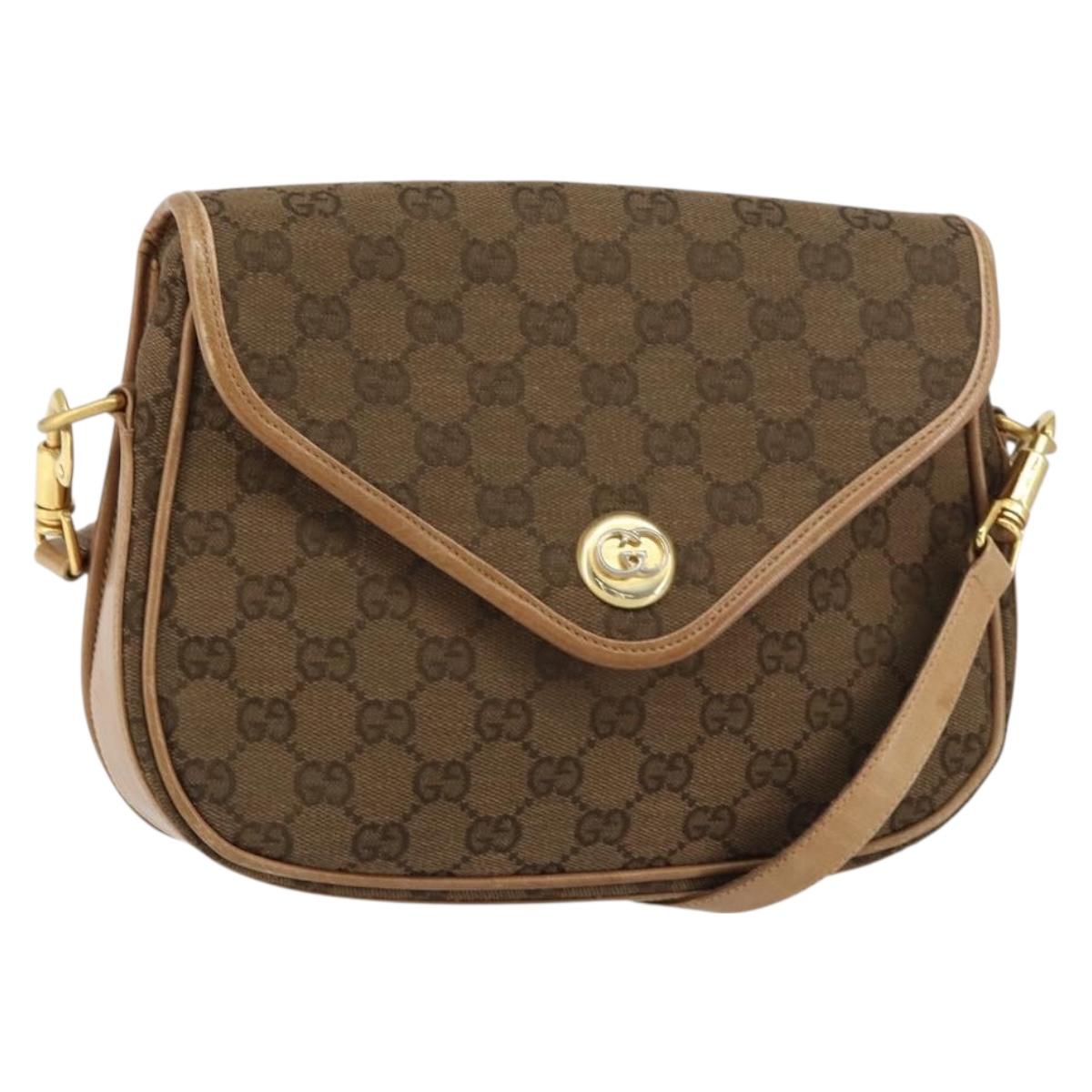 GUCCI GG Canvas Shoulder Bag Beige Gold Auth 156840