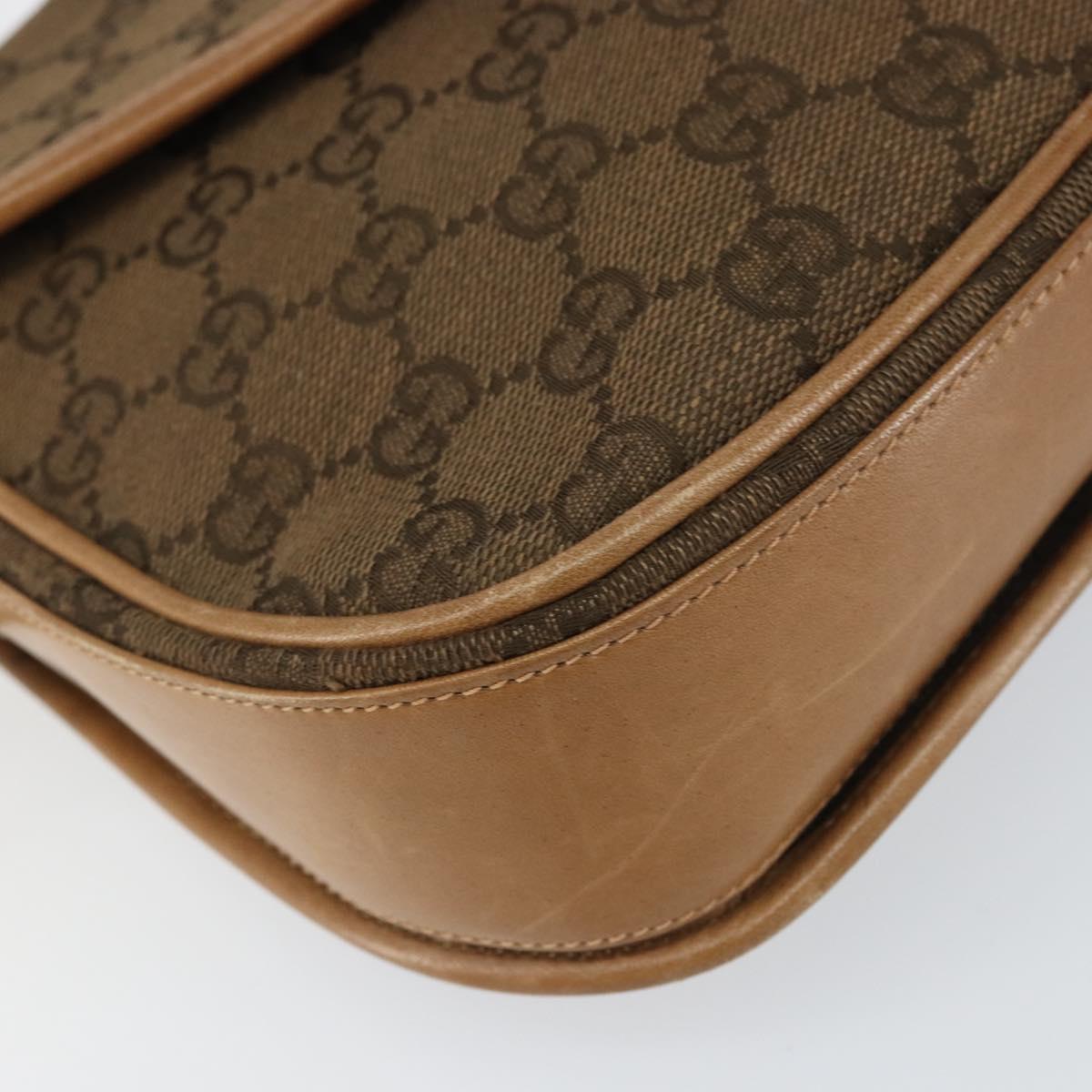 GUCCI GG Canvas Shoulder Bag Beige Gold Auth 156840