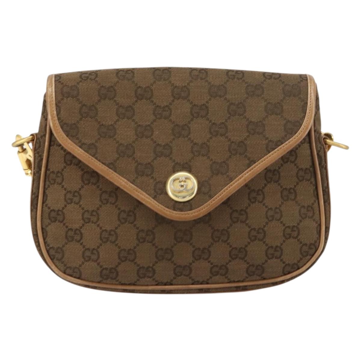 GUCCI GG Canvas Shoulder Bag Beige Gold Auth 156840