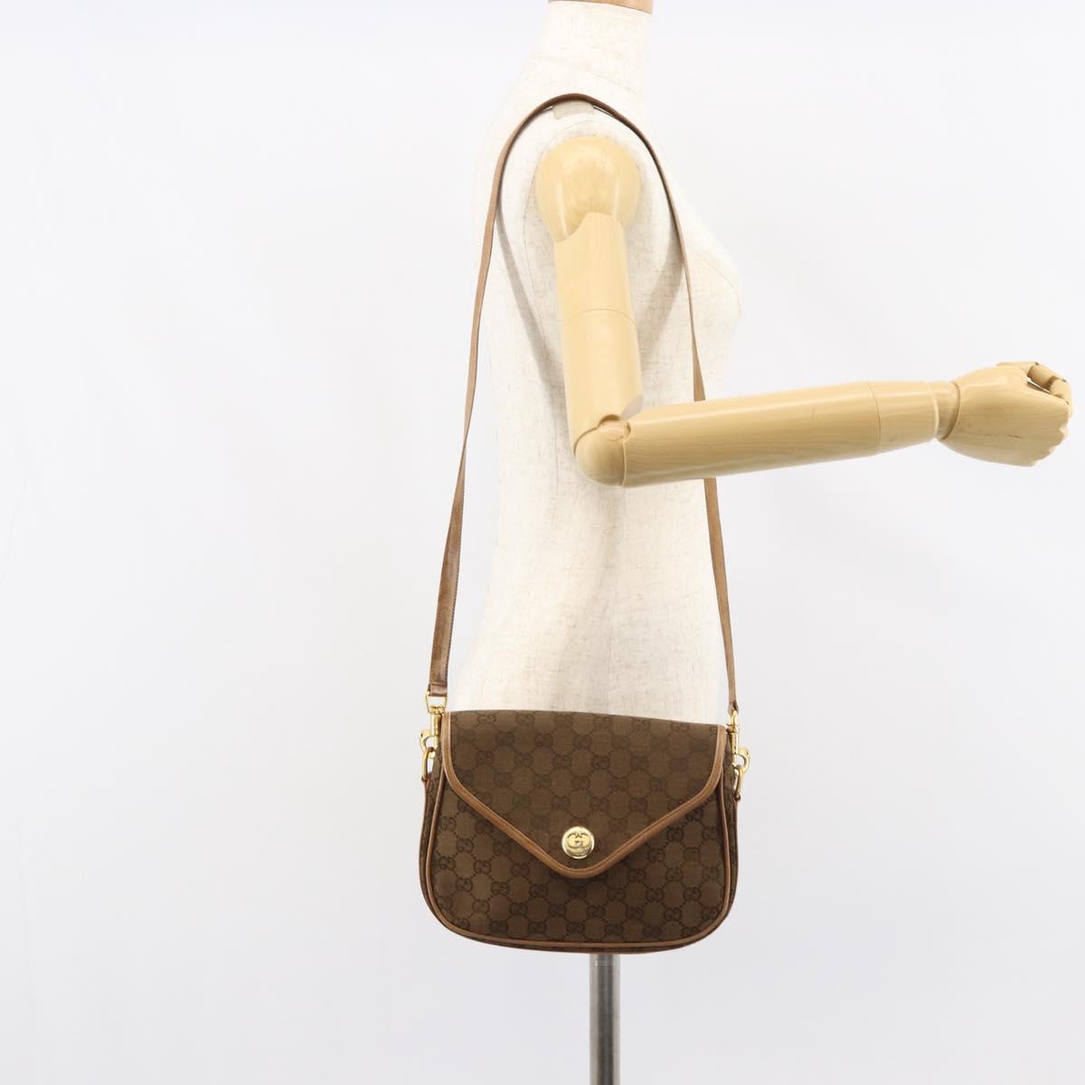 GUCCI GG Canvas Shoulder Bag Beige Gold Auth 156840