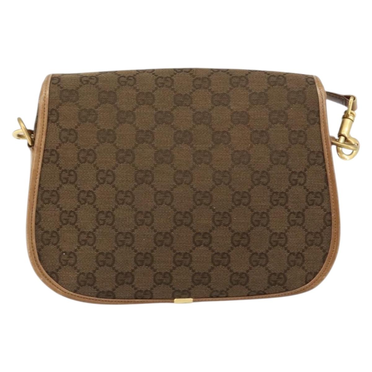 GUCCI GG Canvas Shoulder Bag Beige Gold Auth 156840