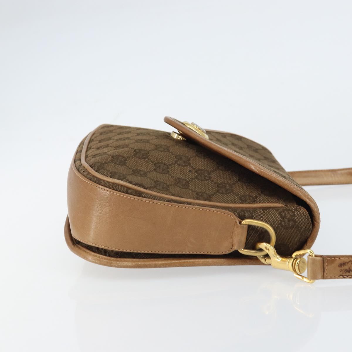 GUCCI GG Canvas Shoulder Bag Beige Gold Auth 156840