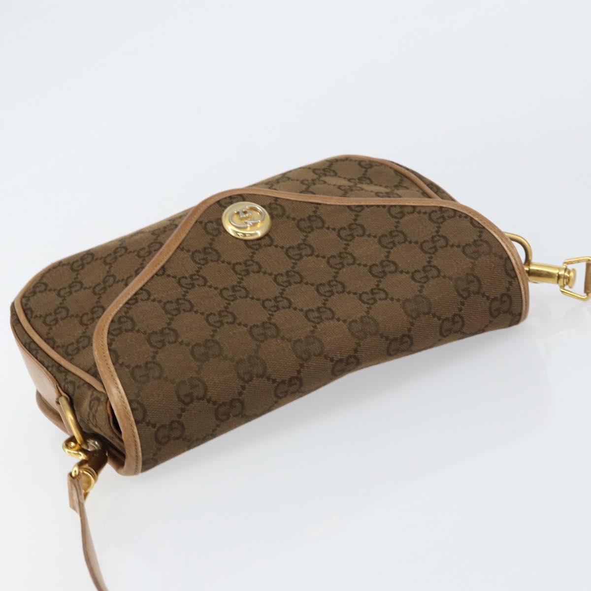 GUCCI GG Canvas Shoulder Bag Beige Gold Auth 156840