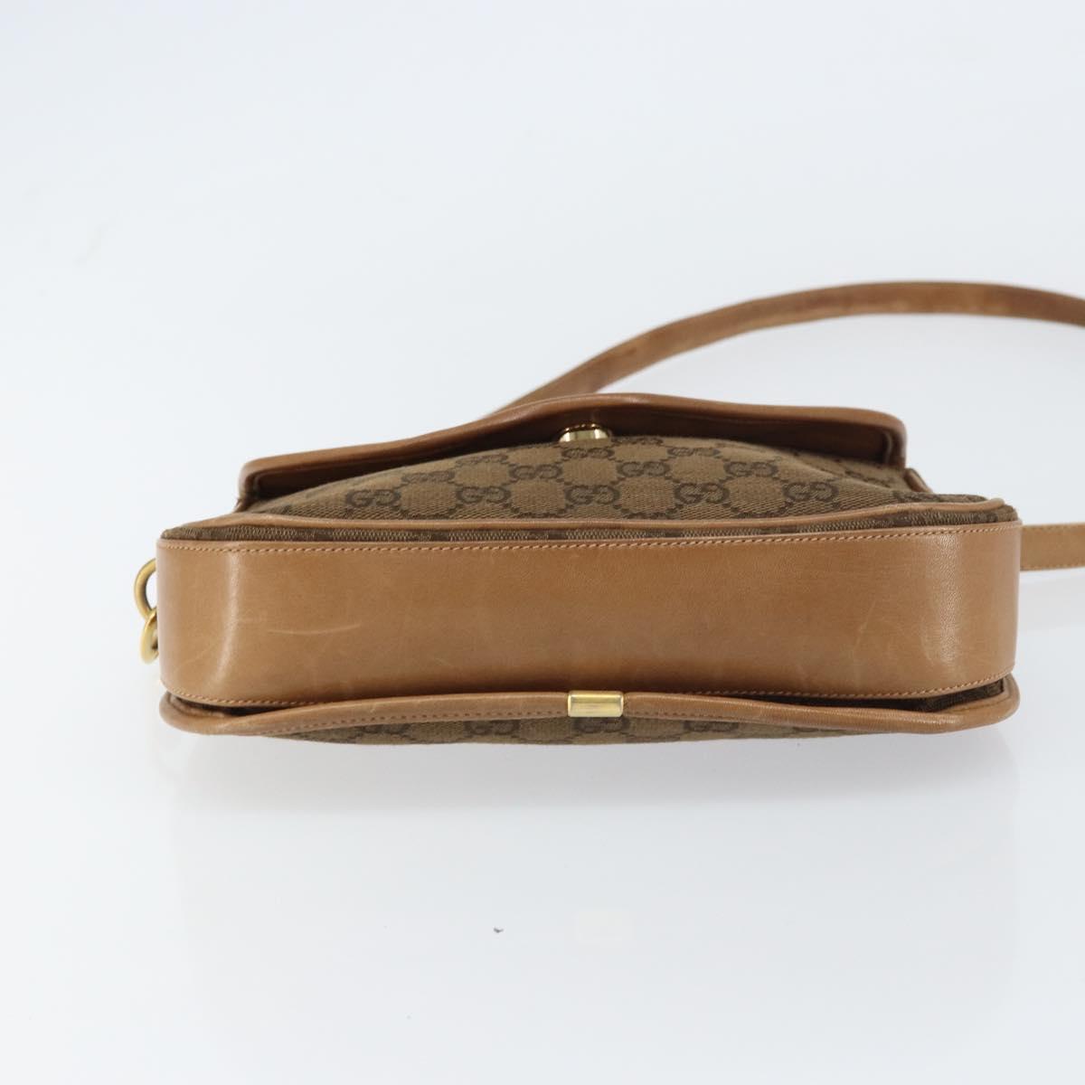 GUCCI GG Canvas Shoulder Bag Beige Gold Auth 156840