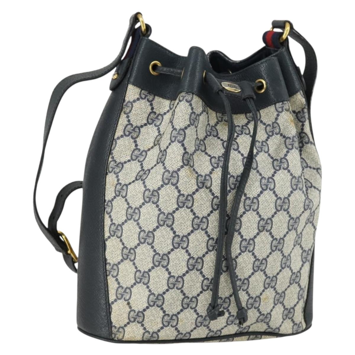 GUCCI GG Supreme Sherry Line Shoulder Bag PVC Navy Gold 41 02 034 Auth 156842