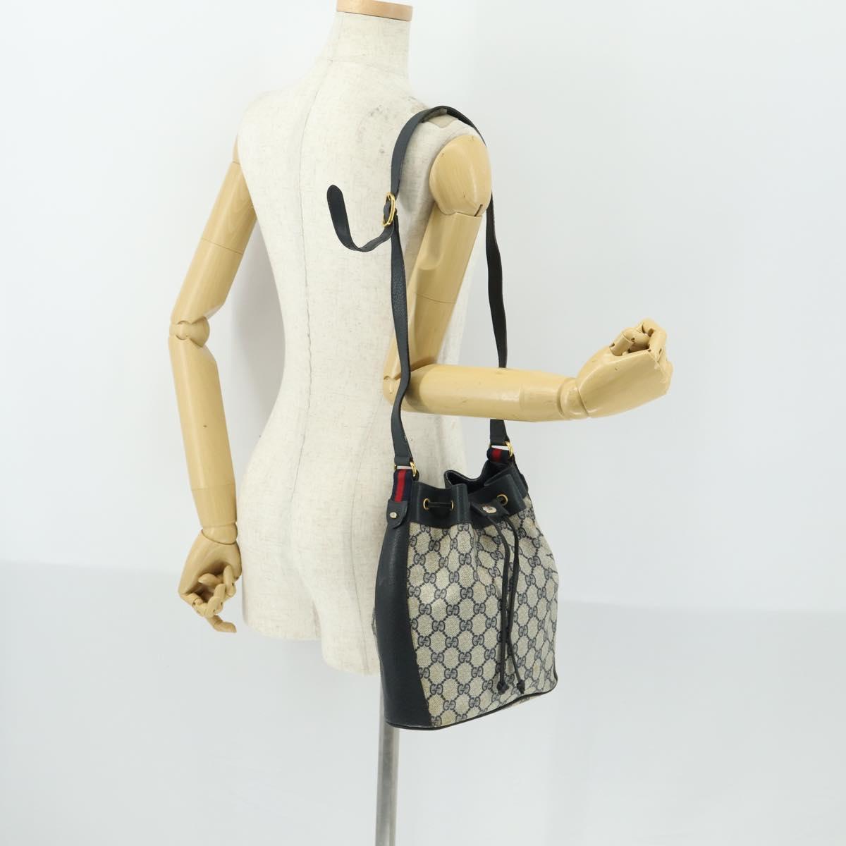 GUCCI GG Supreme Sherry Line Shoulder Bag PVC Navy Gold 41 02 034 Auth 156842