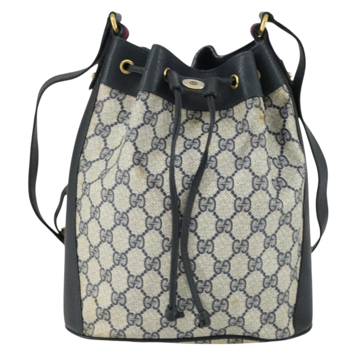 GUCCI GG Supreme Sherry Line Shoulder Bag PVC Navy Gold 41 02 034 Auth 156842